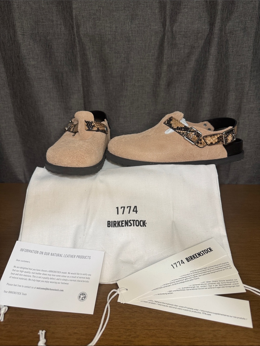 BNIB Birkenstock 1774 Tokio II Lined Natural Snake Brown Clog Mule 40 US 7M 9W